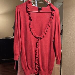 Ann Taylor Red Ruffle Cardigan